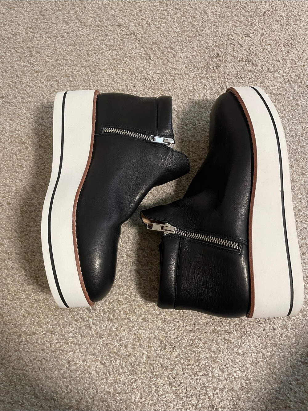 NWOT Anthropologie Silent D Black Leather Platform Ankle Boots with White Sole